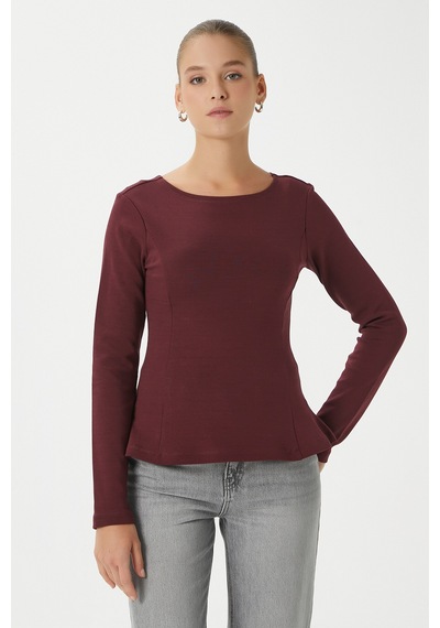 Ritnice Kadın Runa Premium Bordo Peplum Bluz Bordo