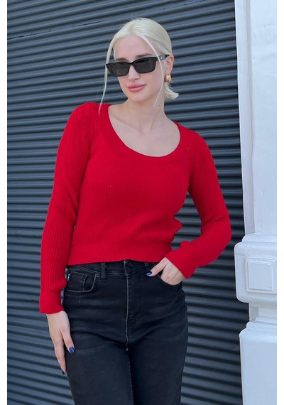 Madmext Kırmızı Bisiklet Yaka Basic Örme Kazak Mg2189 Kırmızı