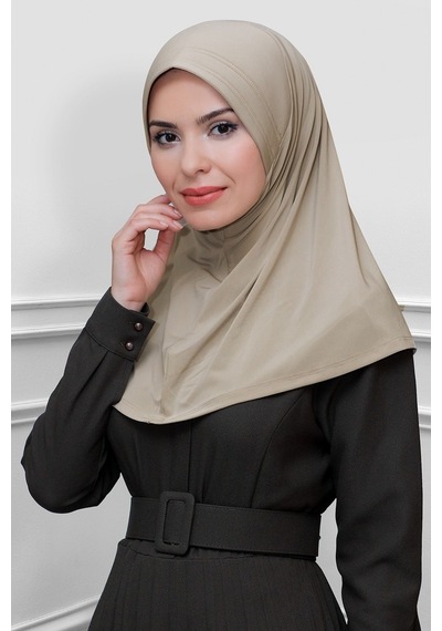 Hürrem Bone Bej Pratik Hazır Geçmeli Tesettür Eşarp Sandy Kumaş Sade 1600_12 Bej
