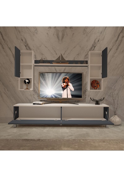 Decoraktiv Eko 5da Mdf Std Krom Ayaklı Tv Ünitesi Tv Sehpası Beyaz - Antrasit
