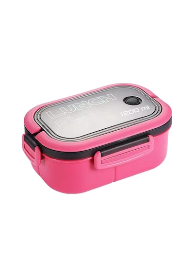 1200 Ml 2 Katlı 6 Bölmeli Bpa'sız Pp Plastik Sefer Tası Ve Beslenme Çantası - Hava Kilitli Bento Lunch Box, Çatal Ve Kaşık Dahil Pembe Çok Renkli