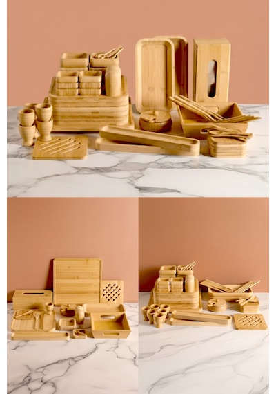 Full Set Bambu 67 Parça 6 Kişilik Kahvaltı Takımı - Full Çeyiz Seti Kahverengi