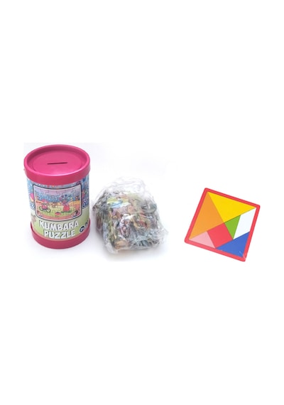 90 Parça Yapbozlu Kumbara Puzzle + 7 Parça Kalın Ahşap Orta Boy Tangram