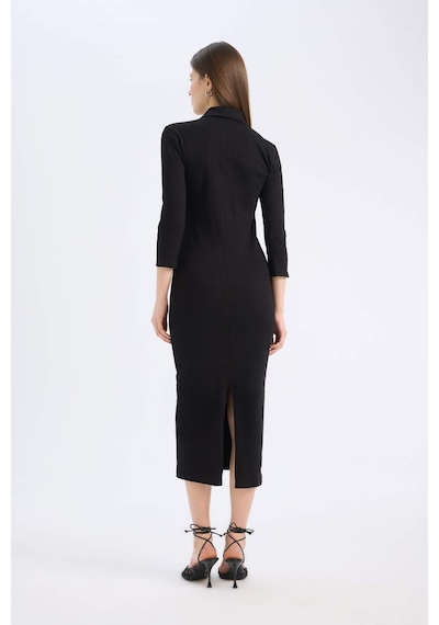 DeFacto Bodycon Vücudu Saran Polo Yaka Basic Düz Fitilli Kaşkorse Yarım Kollu Midi Elbise E2245AX25SPBK81 DeFacto Bodycon Vücudu Saran Polo Yaka Basic Düz Fitilli Kaşkorse Yarım Kollu Midi Elbise E2245AX25SPBK81