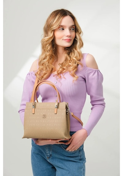 Just Polo 5 Bölmeli Şık El & Omuz Çantası Shoulder Bag Ebat : 22 X 25 Cm Vizon
