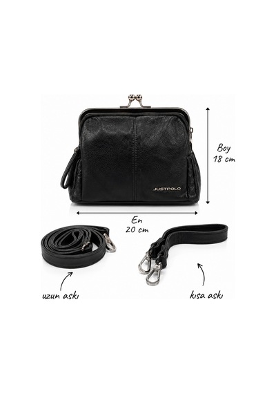 Just Polo Kadın Çift Askılı Çanta 18x20 Cm Fermuarlı Günlük Omuz Ve El Çantası Siyah
