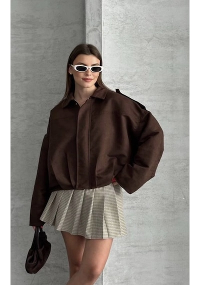 Prifaldi Zr Oversize Süet Bomber Ceket Kahverengı