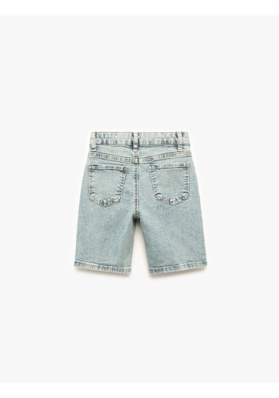 Koton Pamuklu Düğmeli Denim Şort Açık İndigo 5skb40050td Açık İndigo