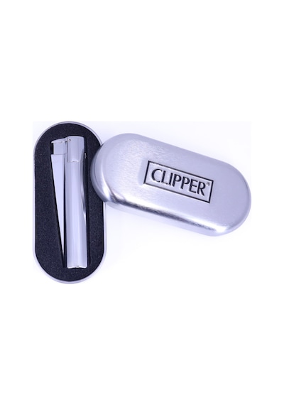 Clipper Özel Kutusunda Rüzgardan Etkilenmez Jet Alev Metal Çakmak - Mat Gümüş Renk