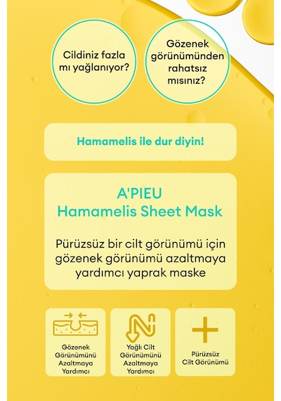 Missha A'PIEU Hamamelis Sheet Mask Yağlanma ve Gözenek Karşıtı Kağıt Maske