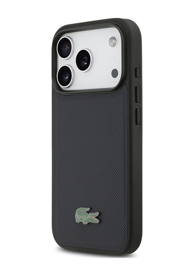 Apple Uyumlu iPhone 17 Pro Kılıf Lacoste Lisanslı M-safe Özellikli Pu Pike Desenli Metal Logolu Kapak Lacivert