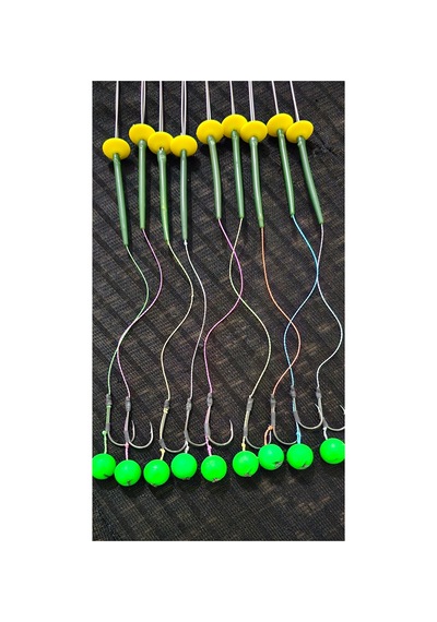 Yemleme Botu 12 Yeşil Pup Rig Ve Boli Yüzen Model 12 Adet 2.3 No İnne İnnesi Büyük Boy