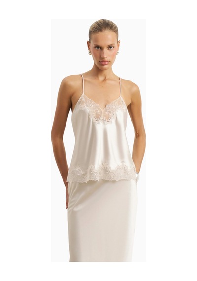 Because Of Alice Satin Lace Detail Camisole V Yaka Kadın Bluz Kırık Beyaz