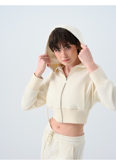 Crop Kadın Sweatshirt Ekru