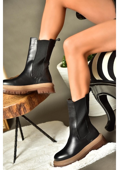 Fox Shoes R555268003 Siyah Hakiki Deri Kadın Bot Siyah-hakiki Deri Siyah