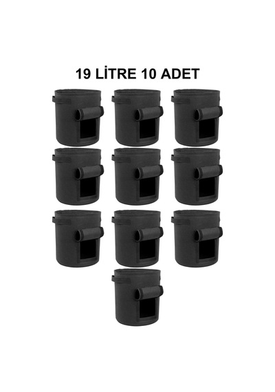 Grow Wizard Pencereli Kumaş Saksı Pot 19 Litre 10 Adet Siyah