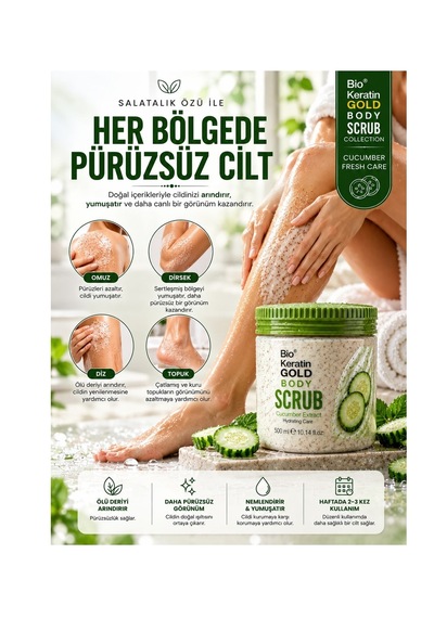 Bio Keratin Gold Salatalık Özlü Vücut Peelingi 500 Ml Pürüzsüz Ve Işıltılı Cilt Body Scrub