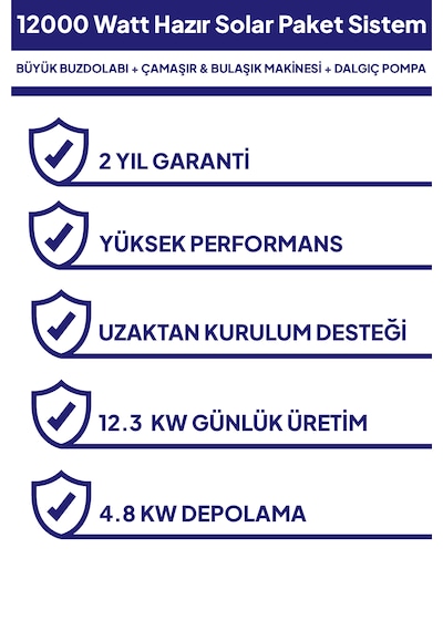 12 Kw 12000 Watt Güneş Enerjisi Hazır Solar Paket Sistem - Half Cut Güneş Panelli