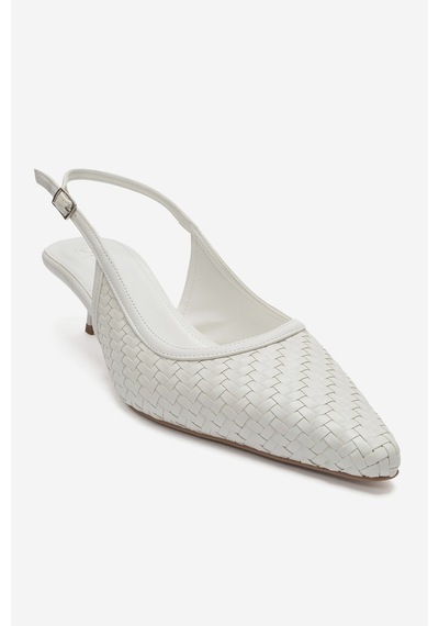 Luvi Shoes Alvessıa Beyaz Örgü Kadın Kısa Topuklu Ayakkabı