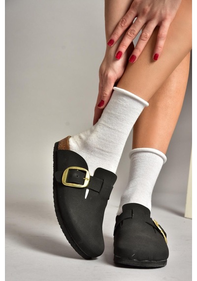 Fox Shoes T777589002 Siyah Süet Kadın Terlik Siyah-süet Siyah