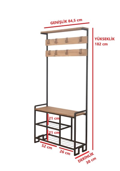 Metal Portmanto Ahşap Raflı Elbise Ve Ayakkabılık Dolabı Gardırop