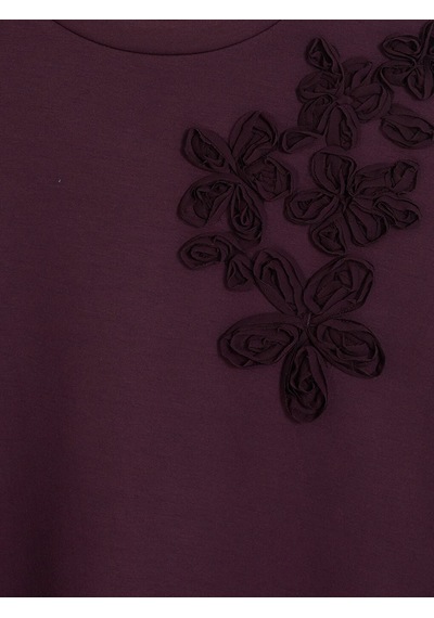 Lcw Modest Mürdüm Nakışlı Soft Touch Kadın Sweatshirt Tunik