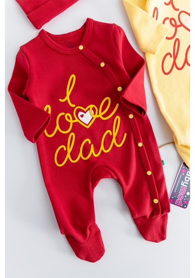 Babymod I Love Dad Taraftar Sarı Kırmızı İkili Bebek Tulum Takım 001