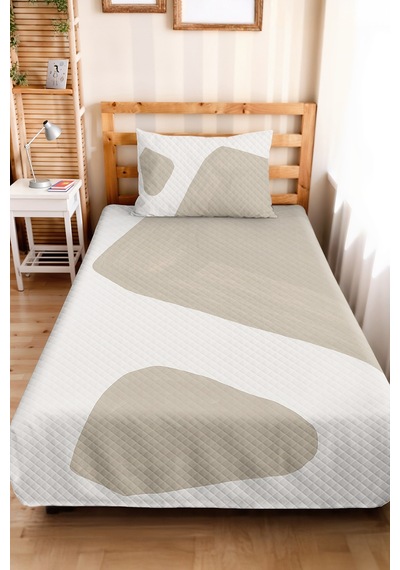 Bej Geometrik Genç Odası Tek Kişilik Pike Takımı - Ekru Minimal 160x220 Cm Kapitone Yatak Örtüsü Bordo