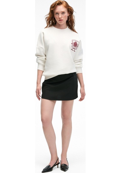 Grımelange AUDRA Kadın Oversize Yuvarlak Yaka Nakış Detaylı Beyaz Sweatshirt
