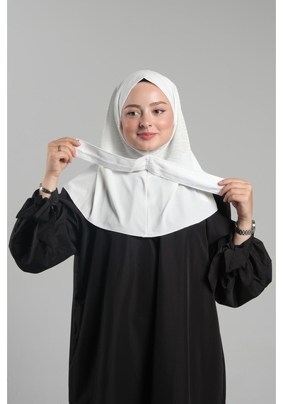 Hürrem Bone Krem Pratik Hazır Geçmeli Tesettür Eşarp Sandy Arkadan Çıtçıtlı Piliseli Hijab 2406 40 Krem