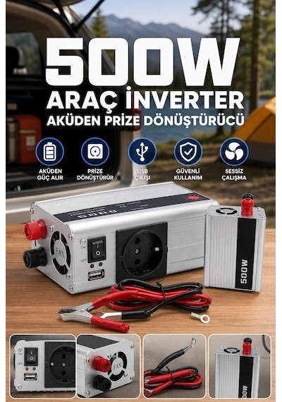 Araç Ve Karavan İçin 500w 12v Dc 220v Ac Usb Çıkışlı Fanlı İnverter Akü Güç Dönüştürücü
