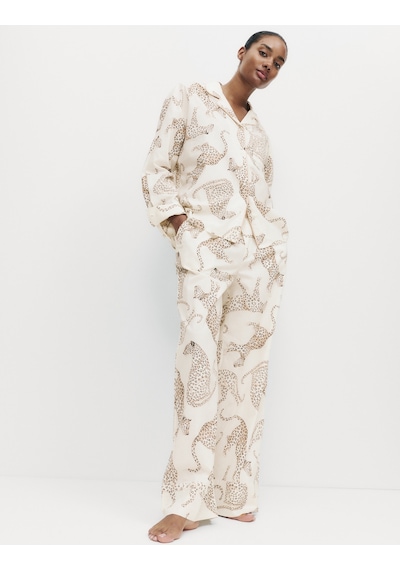 Marks & Spencer Pure Cotton Hayvan Desenli Pijama Altı T37001788P Krem