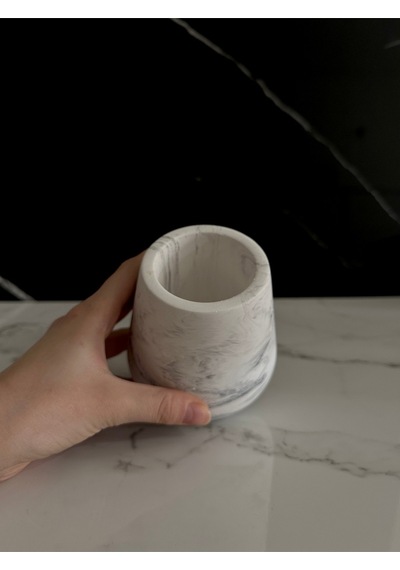 Beton Kalemlik Dekoratif Aksesuar El Yapımı Diş Fırçalık Minik Vazo Beyaz-siyah