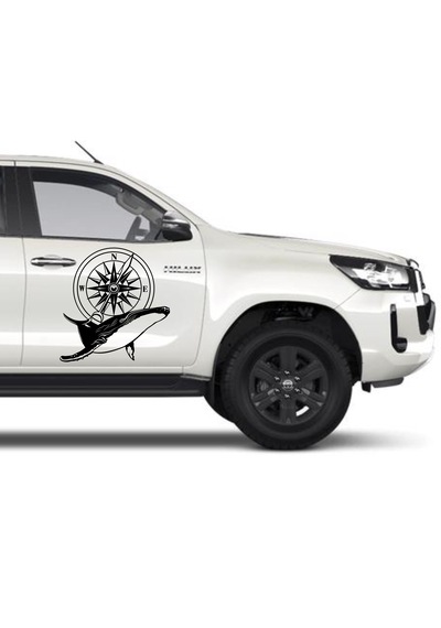 Balina Ve Pusula Sticker - Araba Oto Motosiklet Karavan Cam Sticker - 00082 30 Cm
