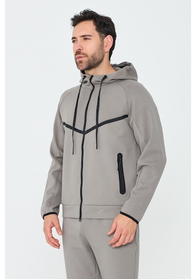 White Stone Gri Cepli Kapüşonlu Fermuarlı Erkek Sweatshirt Grey