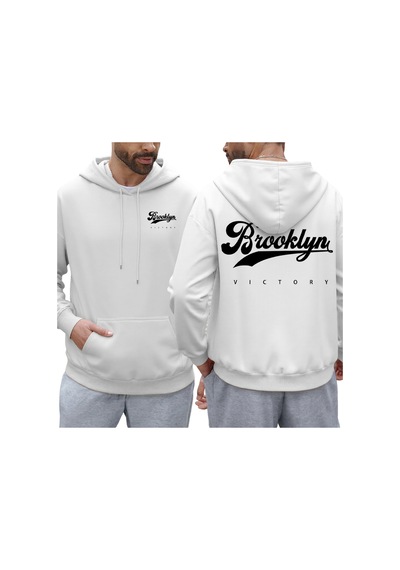 Startmore Startmorebrooklyn Victory Logo Baskılı Kapüşonlu Svetşört Erkekler İçin Sonbahar Tüm Maç Kapüşonlular Beyaz