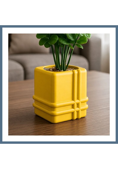 Buradabulabilirsin 3d Baskı Square Planter - Izgara Desenli Küp Saksı-sarı Bbz