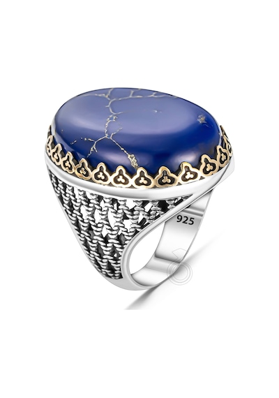 925 Ayar Gümüş Büyük Kasa Oval Lapis Lazuli Taşlı Erkek Yüzük Gümüş