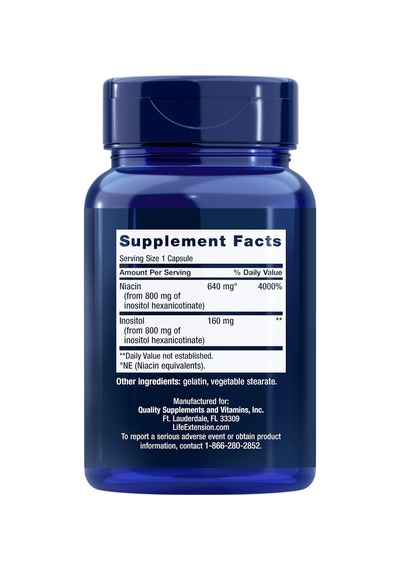 Life Extension No Flush Niacin İnositol B3 Heart Health Cholesterol Energy Support 640 Mg 100 Caps
