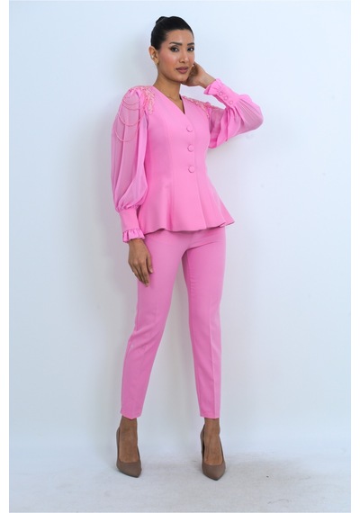 Dorne Moda Özel Koleksiyon Taş Detaylı Şifon Kol Takım - Düğün - Mezuniyet - Ofis Şıklığı Pembe Pembe Dorne Moda Özel Koleksiyon Taş Detaylı Şifon Kol Takım - Düğün - Mezuniyet - Ofis Şıklığı Pembe Pembe