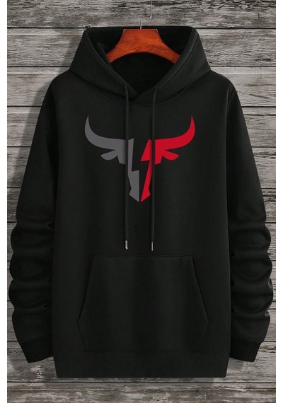 Uyguntarz Boğa Tasarım Baskılı Unisex Oversize Sweatshirt siyah