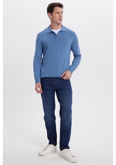 Tudors Erkek Standart Fit Normal Kesim Pamuklu Polo Yaka İndigo Kazak-41881 Indigo