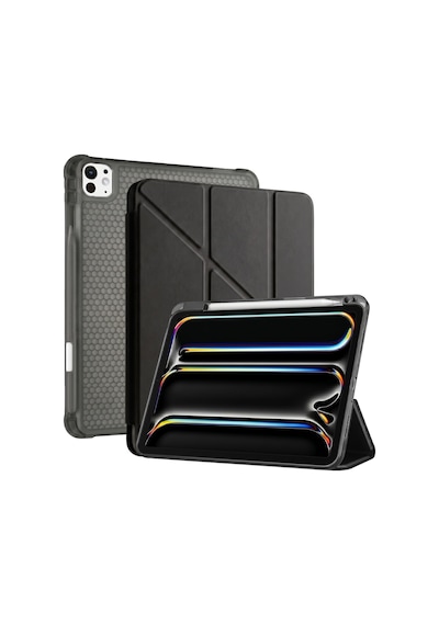 Ps Apple Uyumlu iPad Pro 13 İnç M5 / M4 Tri Folding Standlı Kılıf - Siyah Kapaklı Kılıf