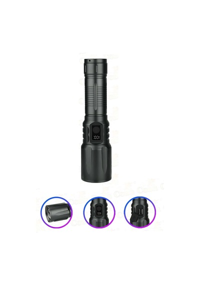 Bd-13 15w Tg Led Alüminyum Alaşımlı Zoomlu Type-c Dijital Göstergeli Şarjlı El Feneri