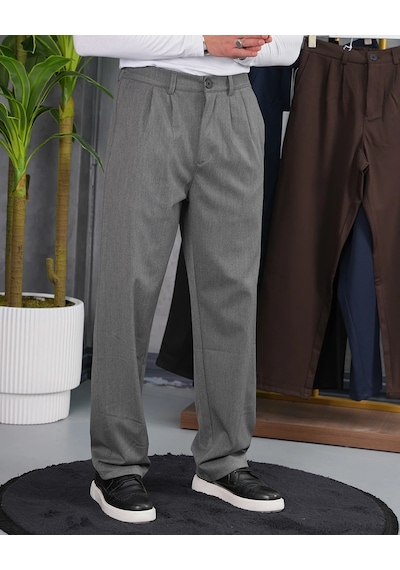Modefendi Baggy Kesim Pile Detaylı Kumaş Pantolon Gri Modefendi Baggy Kesim Pile Detaylı Kumaş Pantolon Gri