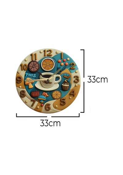 Kahve Ve Tatlı Temalı 3d Görünümlü Mdf Duvar Saati 33 Cm Sdw154 Renkli