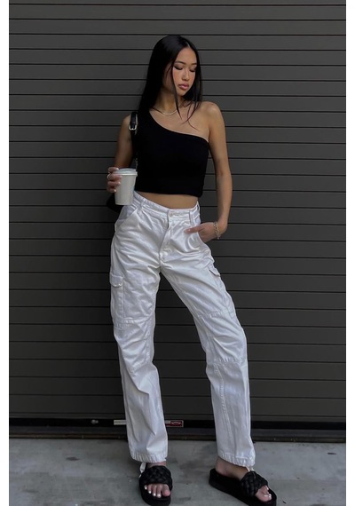 Seeh Siyah Tek Omuzlu Kadın Crop Sh146
