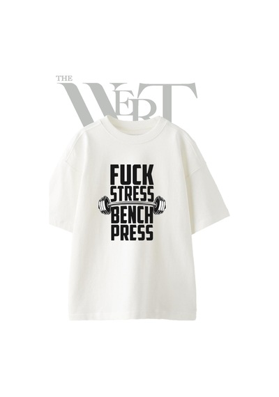 Thewert Bench Press Tasarım Baskılı Ünisex Beyaz Oversize T-shirt