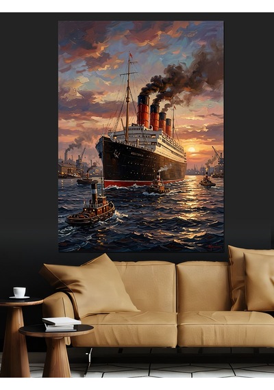 Gün Batımında Titanic Gemi Yolculuğu Dekoratif Kanvas - Mdf Ahşap Tablo