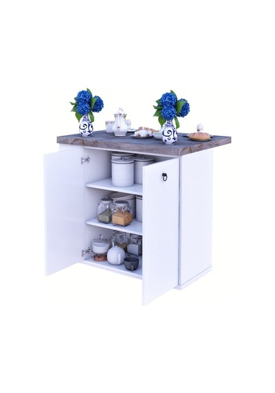 Mdf Adore Çok Amaçlı Mutfak Adası 2 Kapaklı Raflı Gri Mdf Adore Çok Amaçlı Mutfak Adası 2 Kapaklı Raflı Gri